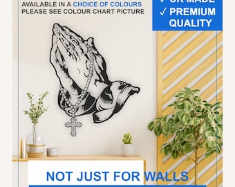 Praying Hands with Rosary Vinyl Wall Decal – Matte Christian Sticker (Black, White, More)