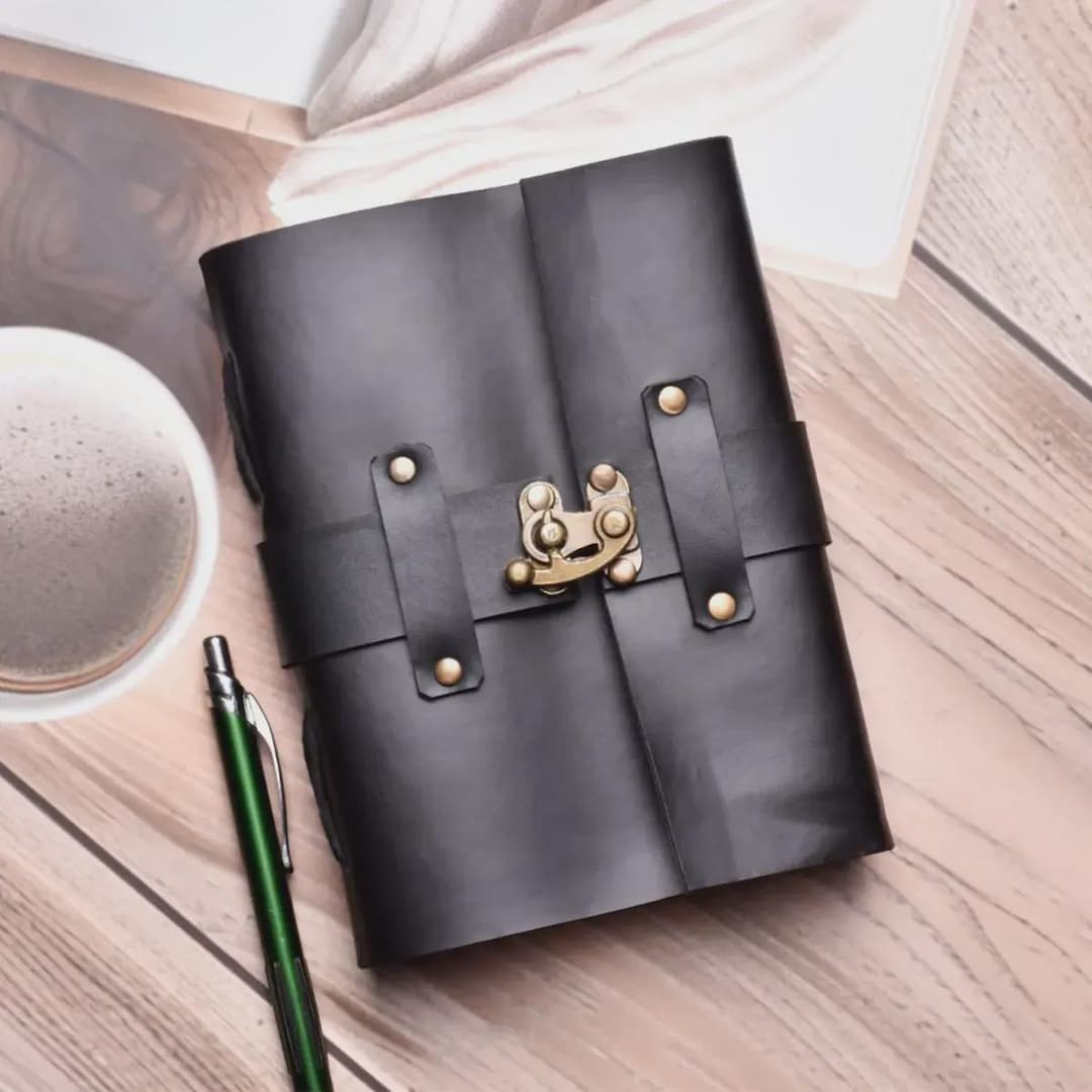 Handmade Black Leather Journal With Brass Lock | Vintage Travel Diary ...
