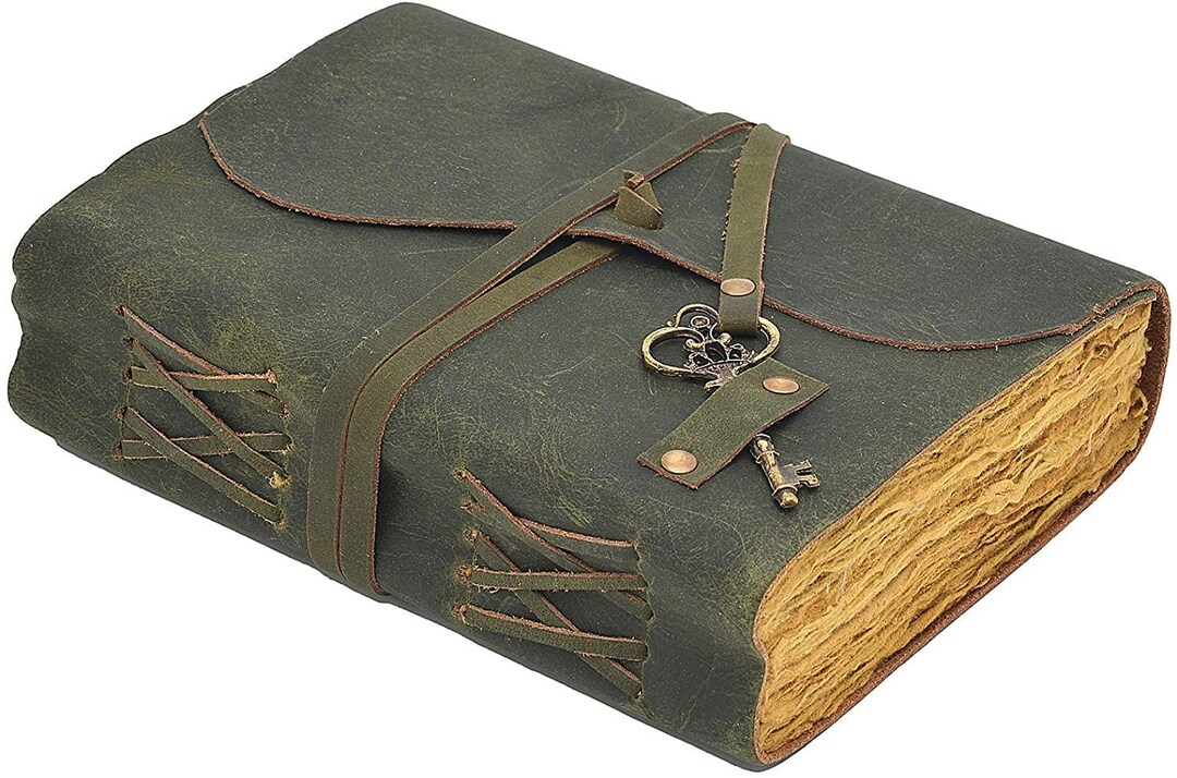 Handmade Green Leather Journal With Lock | Vintage Rustic Travel Diary ...