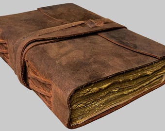 Handmade Leather Journal with Antique Deckle Edge Paper | Vintage Leather Bound Sketchbook | Personalized Writer's Notebook