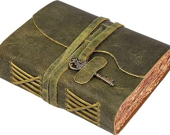 Handmade Leather Journal Notebook – Refillable Diary with Lock, Travel Writing A5/A6