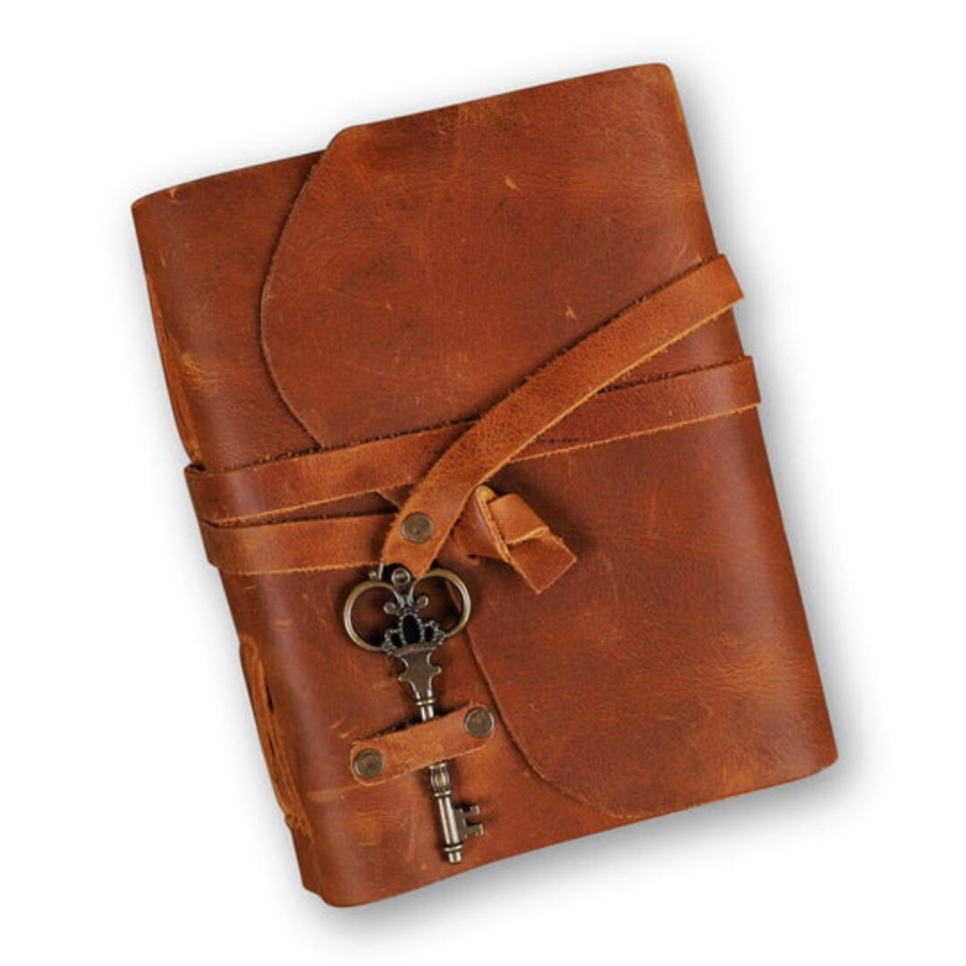 Vintage Leather Journal With Key Lock Antique Handmade Deckle Edge ...