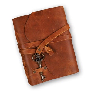 Diario de cuero vintage con cerradura de llave Borde de cubierta hecho a mano antiguo Diario encuadernado en cuero de papel vintage Cuaderno de bocetos de cuero Diario de dibujo
