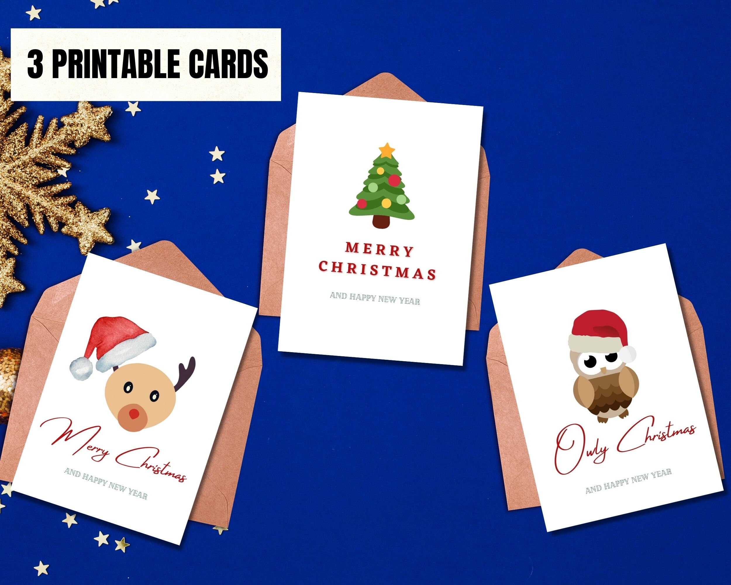 3 Printable Christmas Cards 5x7 / 13x18cm Digital Etsy
