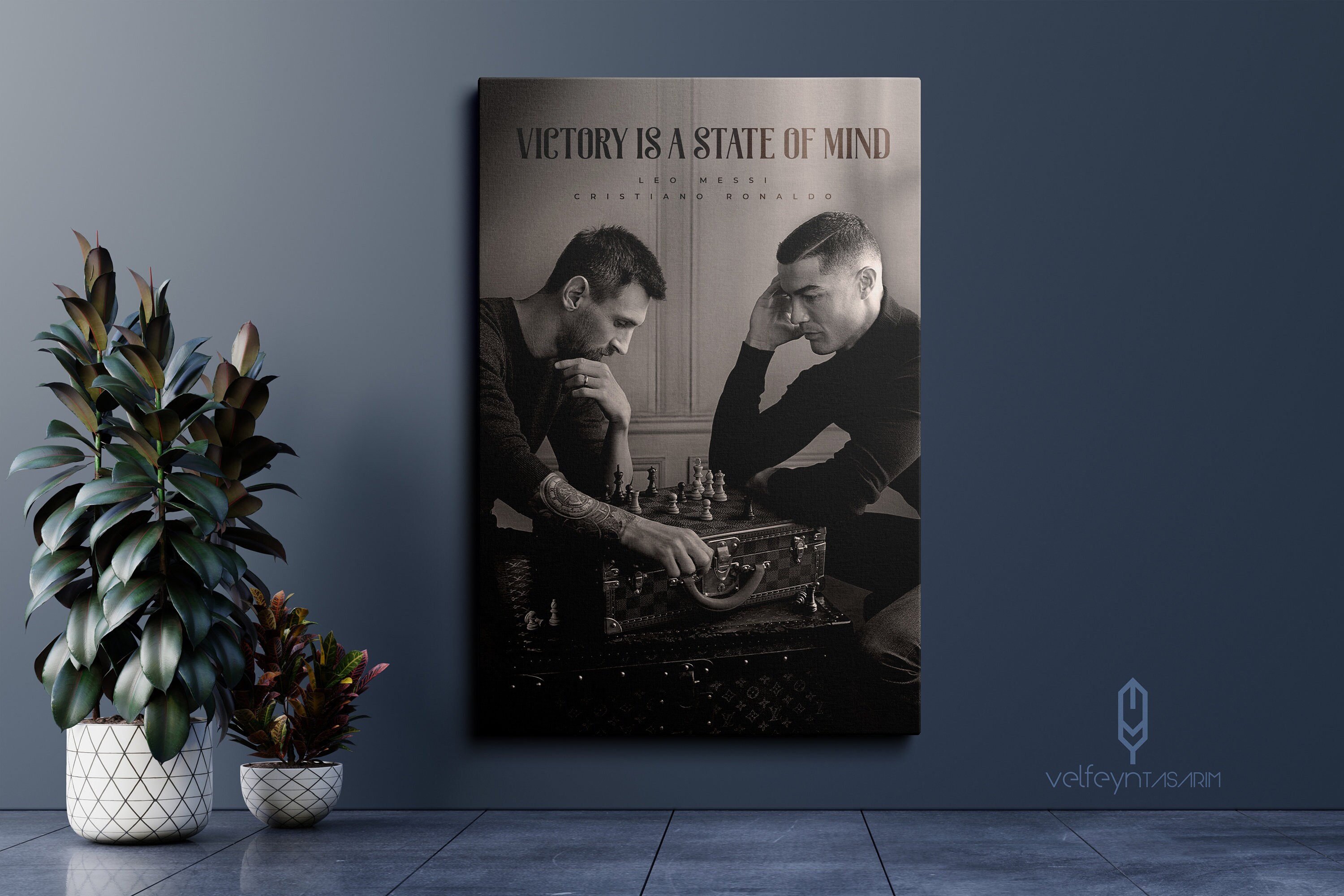 Lionel Messi and Cristiano Ronaldo Play Chess 2022 Poster
