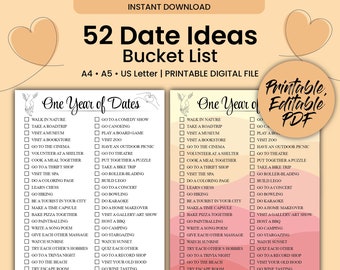 52 Date Bucket List for Couples | Romantic date night ideas gift for him | Date ideas gift for boyfriend