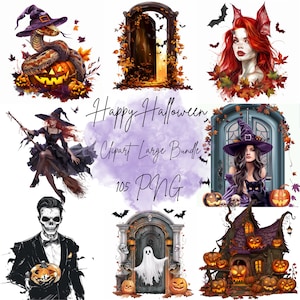 Aquarel Halloween clipart, donkere heks png, zwarte kat graphics, Halloween winkel png, kostuum winkel clipart, oude kasteel clipart, spooky elementen