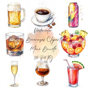 Pacchetto Clipart Bevande Acquarello, Bevande Estive Png, Bevande Primaverili Png, Decorazioni per Feste Alcoliche, Clip Art Cocktail, Birra Fredda Png, Clipart Birra Vino