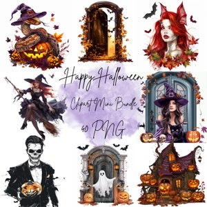 Clipart Halloween aquarelle, sorcière noire Png, graphiques de chat noir, Halloween magasin Png, clipart magasin de costumes, clipart vieux château, éléments effrayants