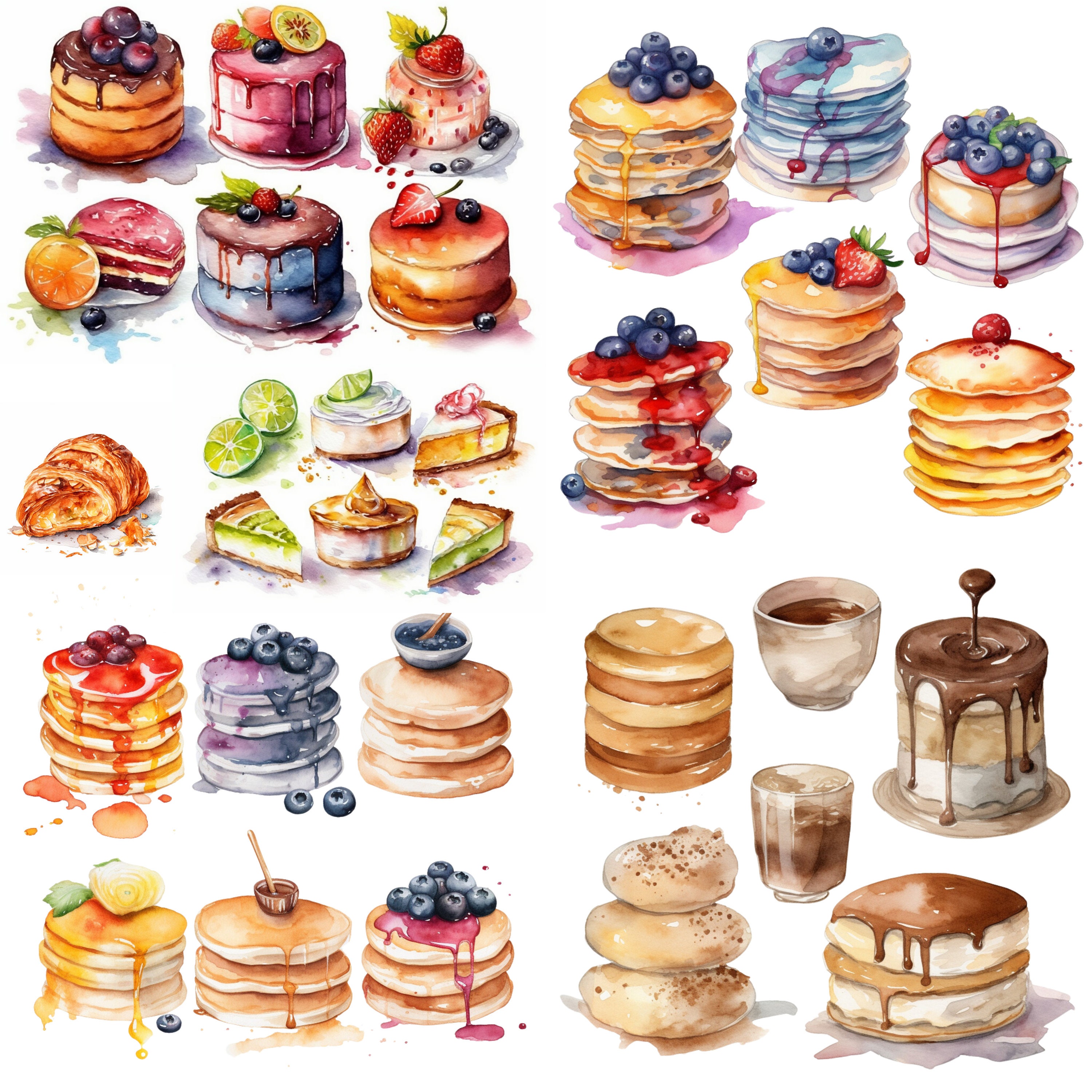 Watercolor Cute Sweets Bundle Clipart,sweet Bakery Png,chocolate Treats ...