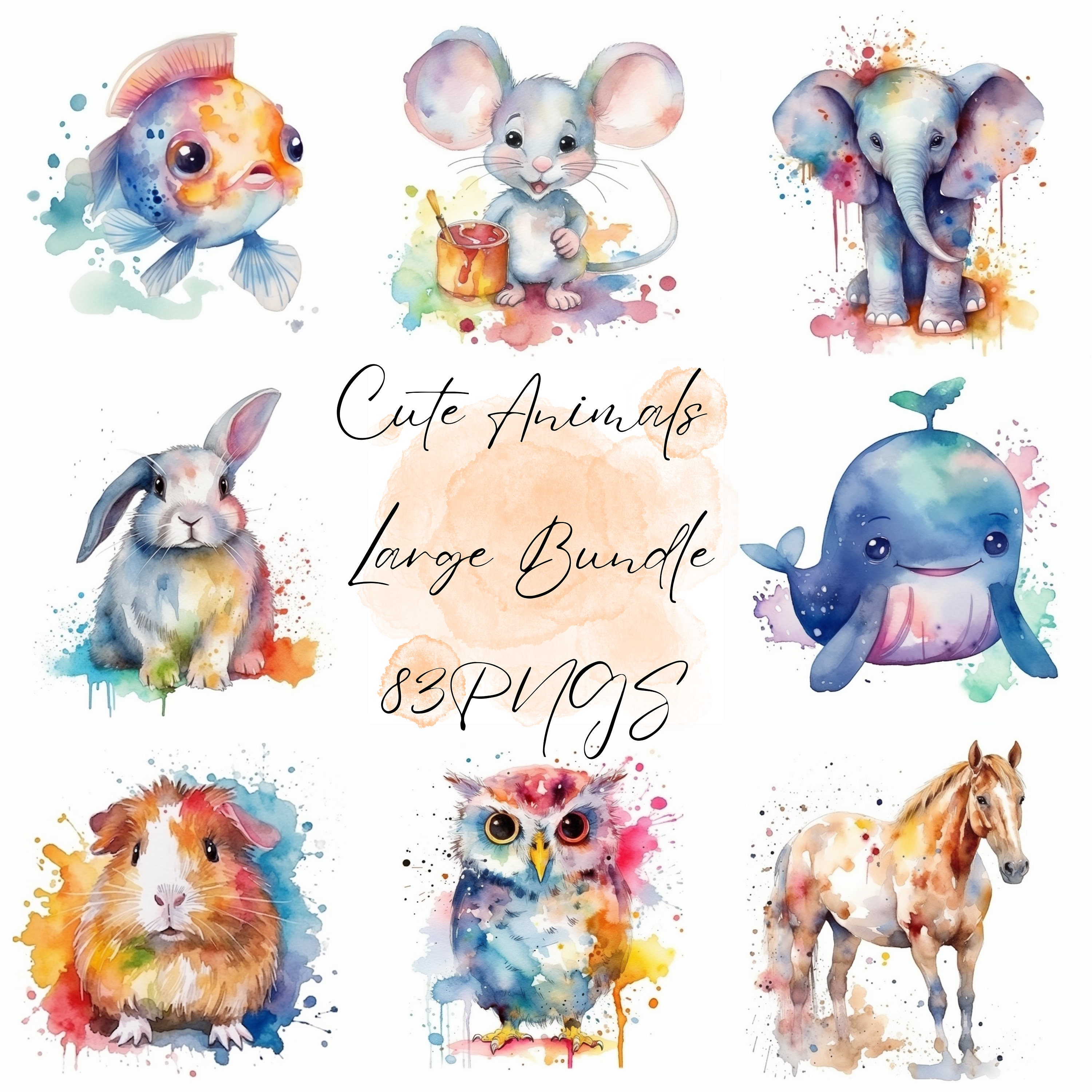 Watercolor Cute Animals Clipart Bundle, Animal Nursery Print, Baby ...