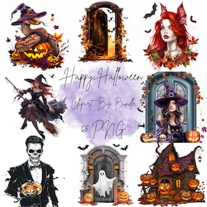 Aquarel Halloween clipart, donkere heks png, zwarte kat graphics, Halloween winkel png, kostuum winkel clipart, oude kasteel clipart, spooky elementen