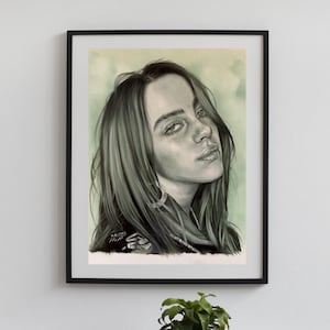 Billie Eilish Inspired Oil Painting Not a Print : Green Toned Fine Art Portrait