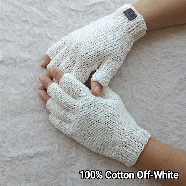 Chemo Friendly, Hand-Knitted Organic Cotton Fingerless Gloves, Sensitive Skin Summer Gloves