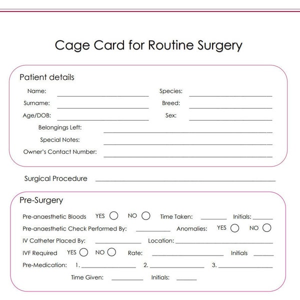 Veterinary Cage Cards Etsy