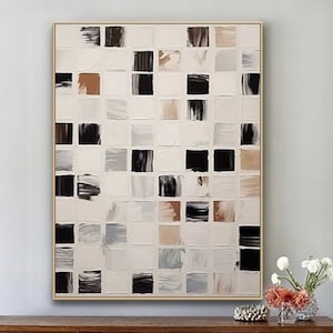 Pintura abstracta minimalista en blanco y negro sobre lienzo, arte de pared con textura en blanco y negro, arte de pared wabi-sabi, arte de pared de entrada, pintura moderna