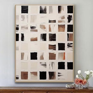 Pintura abstracta con textura en blanco y negro sobre lienzo, arte de pared minimalista en blanco y negro, arte de pared wabi-sabi, arte de pared de entrada, pintura moderna