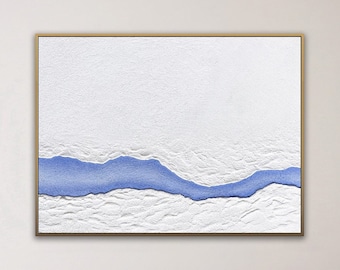 Large white abstract painting on canvas wall art white minimalist painting white textured wall art blue river abstract painting