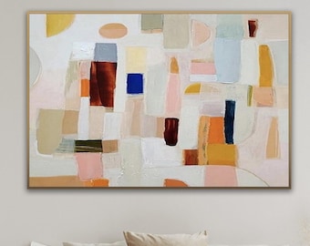 Original color abstract painting,Large modern palette knife texture colorful abstract wall art,Oversize framed oil painting,Canvas artwork