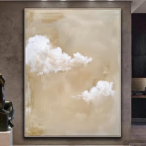 White Cloud Wall Art Large Cloudy Sky Painting Original Cloud Oil Painting White Cloud Abstract Painting Beige Sky Painting Cloud Canvas Art