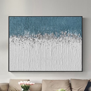 Large blue white abstract painting on canvas wall art blue white textured minimalist painting blue white wall art painting blue painting