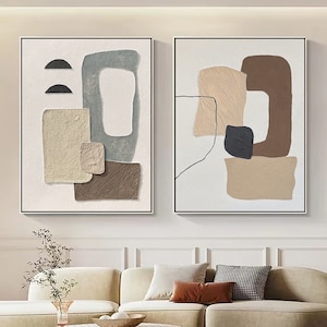 Set of 2 3d textured wall art beige white 3d abstract painting on canvas neutral color wall art painting white wall art 2 piece wall art
