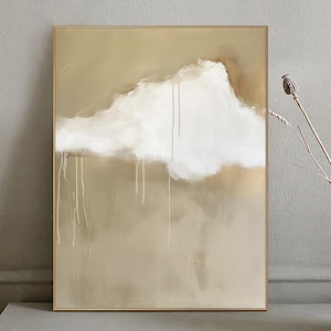 Large White Cloud Wall Art,Original Cloud Oil Painting,White Cloud Abstract Painting On Canvas,Beige Sky Painting For Living Room Wall Art