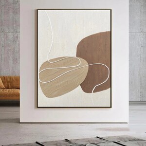 Original beige and brown 3D textured wall art abstract oil painting on canvas wall art painting 3D minimalist textured painting home decor