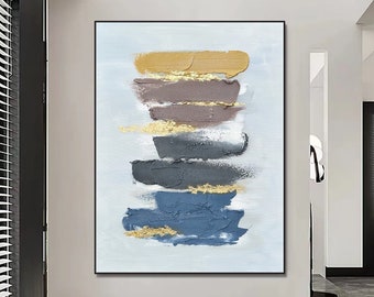 Pintura al óleo abstracta de gran tamaño sobre lienzo, arte de pared minimalista moderno, decoración de entrada.