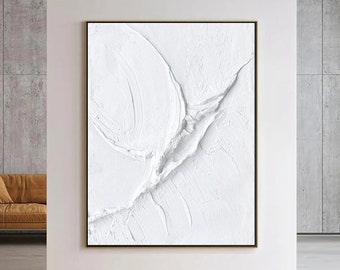 White 3D textured wall art,white minimalist abstract painting on canvas,wabi-sabi abstract wall art,living room wall decor,bedroom wall art