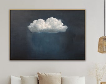 Emerald blue sky white cloud painting emerald blue wall art abstract art painting minimalist wall art maximalist decor dark blue wall art