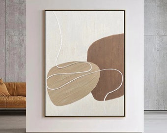 Original beige and brown 3D textured wall art abstract oil painting on canvas wall art painting 3D minimalist textured painting home decor