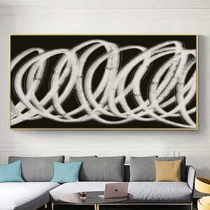 Large black white abstract painting modern abstract painting black white oil hand painting office wall art black white textured wall art