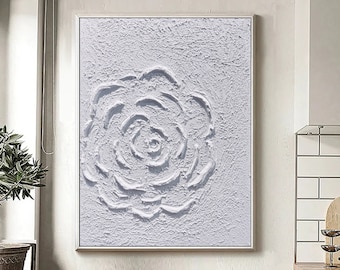 White flower painting on canvas white abstract textured painting white minimalist 3d textured wall art white 3d painting white wall art