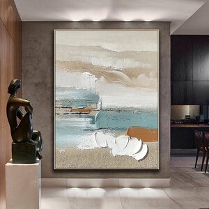 Neutral color minimalist textured wall art,beige white abstract oil painting on canvas,wabi sabi wall artwork,entrance wall art decor