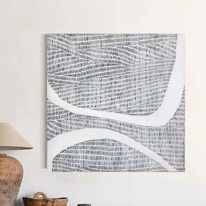 Original black white abstract painting on canvas,black and white texture painting,black white wall art,minimalist art,living room wall art