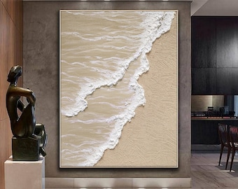 Große Original Beige Weiß Abstrakte Malerei Weiß 3D Strukturierte Kunst Weiß 3D Minimalistische Kunst Beige Weiß Leinwand Malerei Dekor Gemälde