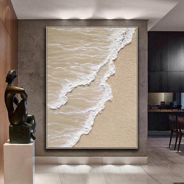 Large Original Beige White Abstract Painting White 3d Textured Wall Art White 3D Minimalist Art Beige White Canvas Painting Decor Painting