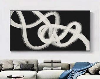 Black white textured wall art abstract painting on canvas white line art wabi sabi minimalist wall art black white living room wall art