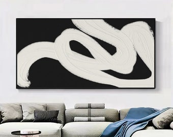Minimalist black white abstract painting on canvas wall art white textured wall art black white painting wabi sabi wall art bedroom wall art