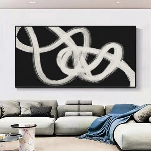 Arte de pared con textura en blanco y negro pintura abstracta sobre lienzo arte de línea blanca wabi sabi arte de pared minimalista arte de pared de sala de estar en blanco y negro