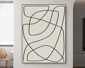 Large black and white abstract painting,Abstract textured wall art,Modern minimalist painting on canvas,Bedroom wall decor for Living room