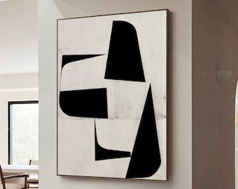 Large original black white abstract painting Textured wall art  Wabi sabi wall decor Black white painting Living room minimalist painting