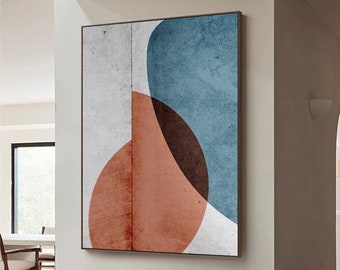 Large abstract painting on canvas,Abstract wall art,Modern minimalist painting,Blue and red painting,Entrance wall decor for Living room