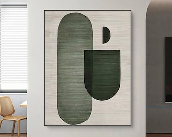 Green and beige abstract painting green minimalist painting on canvas green abstract painting neutral artwork green textured wall art