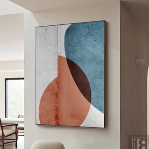Large abstract painting on canvas,Abstract wall art,Modern minimalist painting,Blue and red painting,Entrance wall decor for Living room