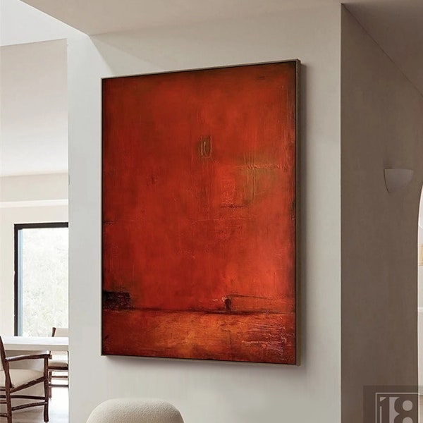 Gran pintura abstracta roja sobre lienzo Wabi Sabi textura arte de la pared pintura minimalista roja Boho decoración de la pared decoración de la pared de entrada para la sala de estar