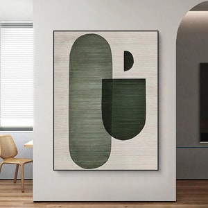 Green and beige abstract painting green minimalist painting on canvas green abstract painting neutral artwork green textured wall art