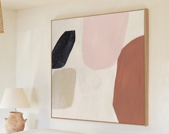 Peinture abstraite originale, peinture abstraite beige sur toile, peinture abstraite minimaliste rose beige, art mural beige, art mural toile beige