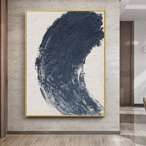 Blue white textured abstract oil painting on canvas blue textured wall art blue white minimalist painting modern wall art painting